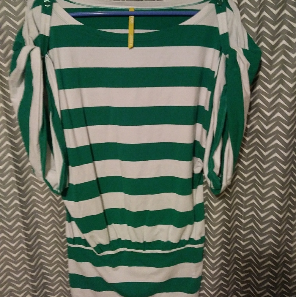 Green and white striped Dolman blouse